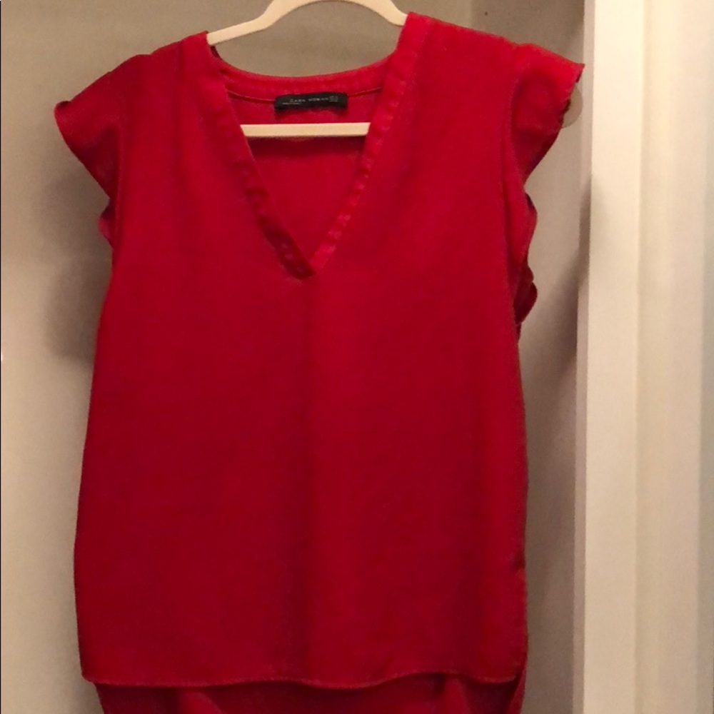 red zara v neck blouse
